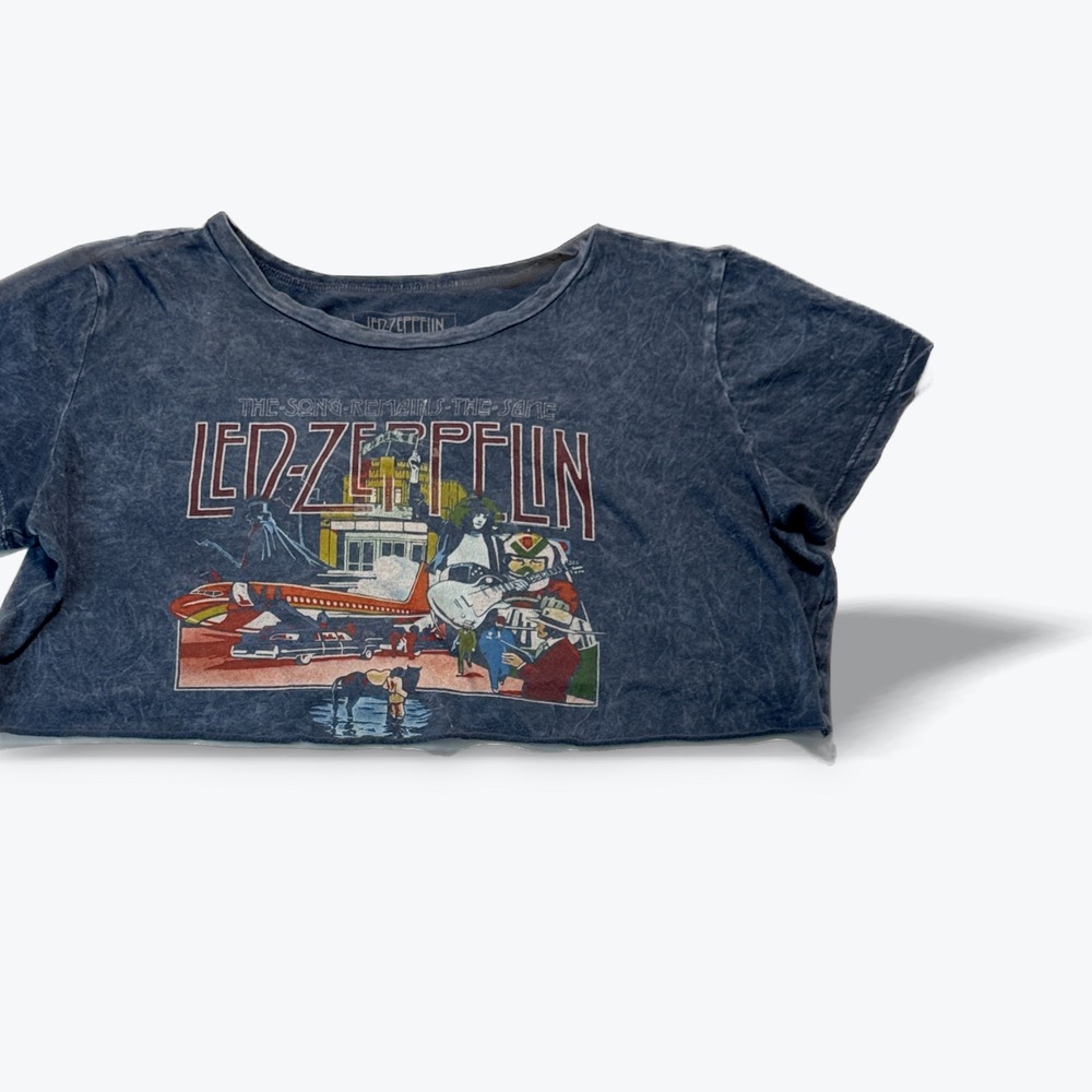 Led Zeppelin Crop Top T Shirt The Song Remains The Same Acid Wash Graphic Medium